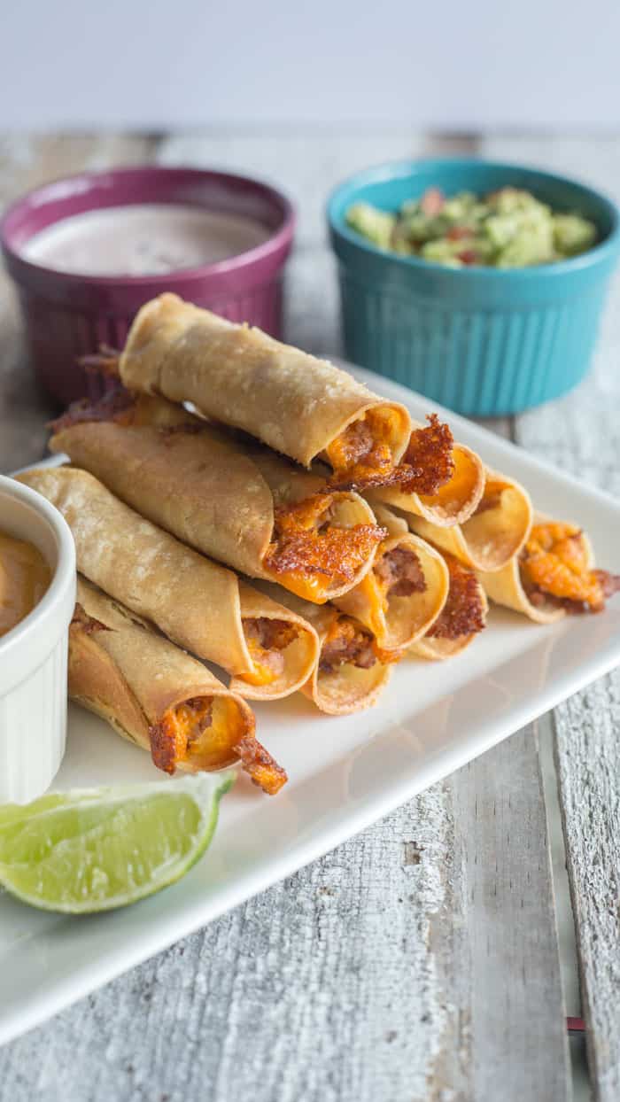 Baked Taquitos with Creamy Salsa and Guacamole | BEST SUPER BOWL SNACKS